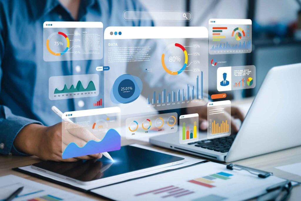 Digital marketer reviewing local SEO and Google Business Profile analytics